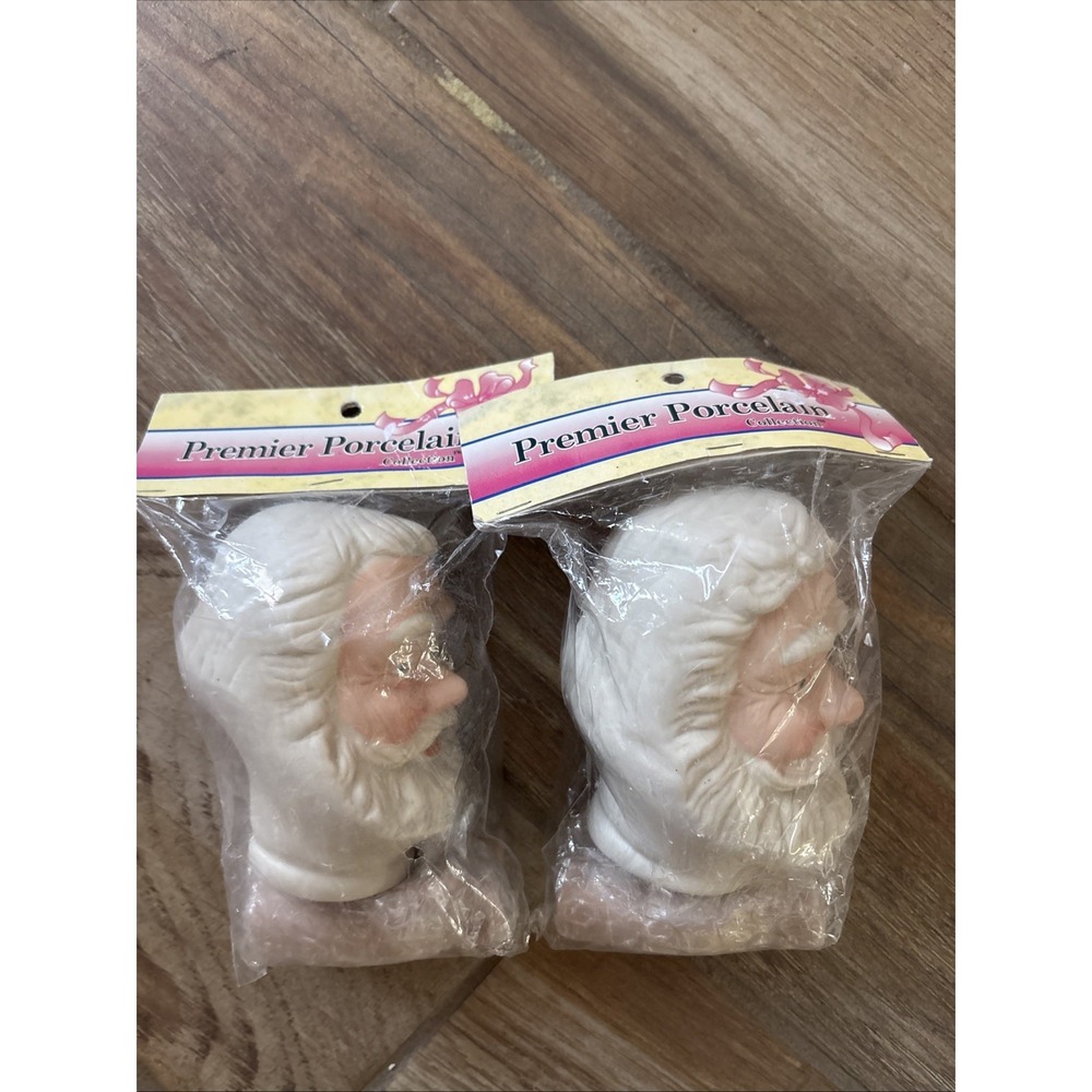 Lot Of 2 Vintage Premier Porcelain 3.5" Santa Head & Hands #10623 sealed